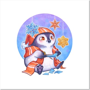 Penguin with Snowflakes Posters and Art